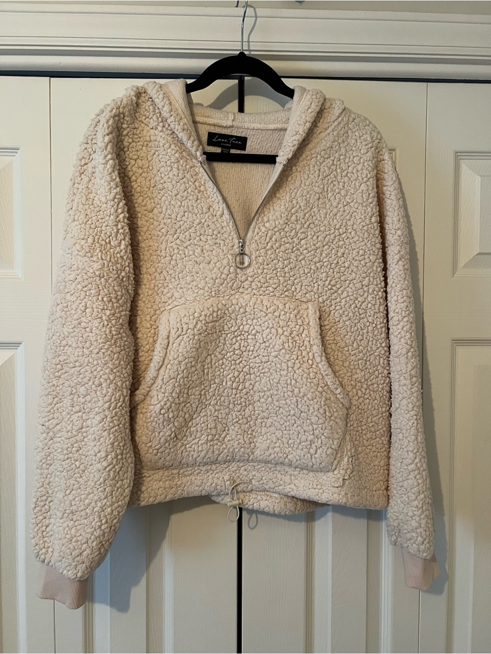Love Tree Cream Sherpa Half-Zip Hoodie Pullover